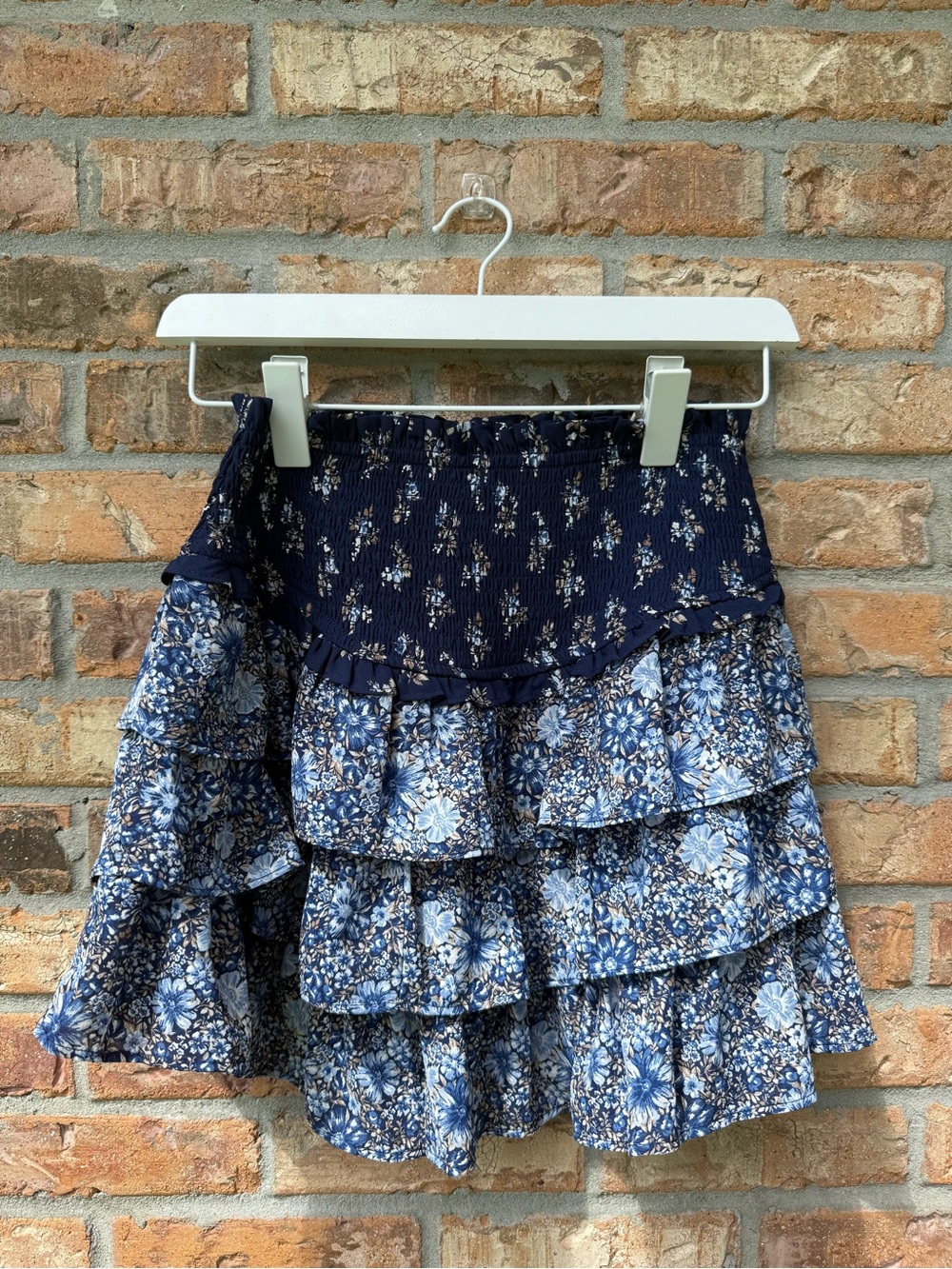 Altar'd State Navy Blue Tiered Floral Mini Skirt